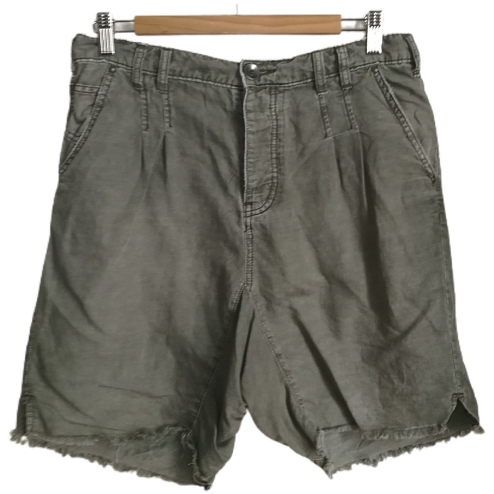 FREE PEOPLE Green Cargo Oversized Raw Hem Shorts